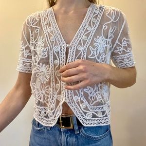 Vintage sheet lace embroidered beaded cover up